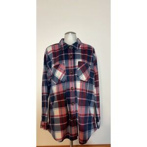 Maurice's Womens Plaid Flannel Shirt Jacket Oversized Button Down Cozy Sz L NWT
